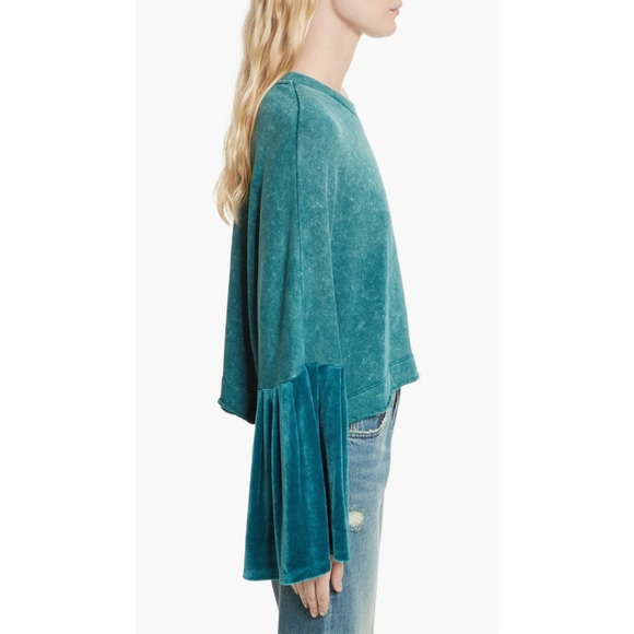 Free People Sleeves Glorious Sleeves Pullover Teal Velvet Sleeve Sweater NWT XS - Picture 4 of 14